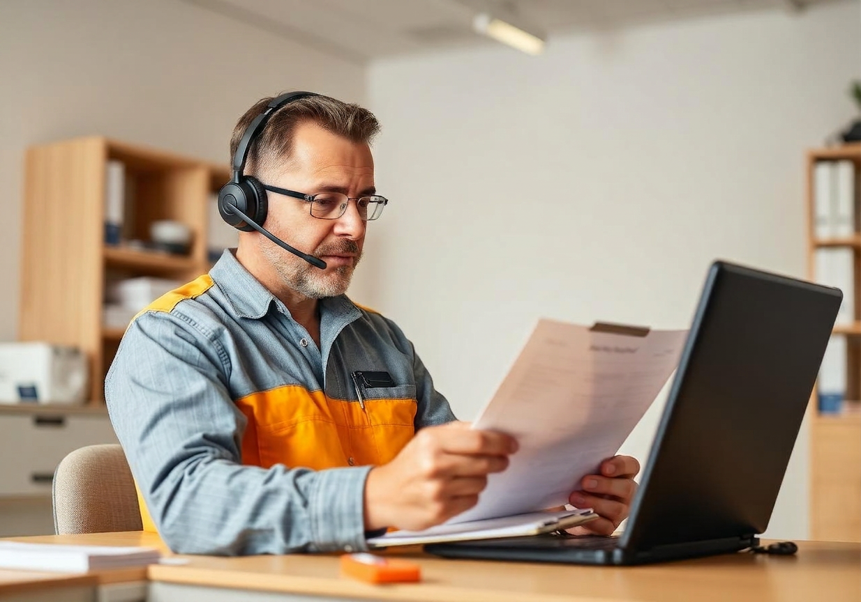 Office staff coordinating a home warranty service appointment.
