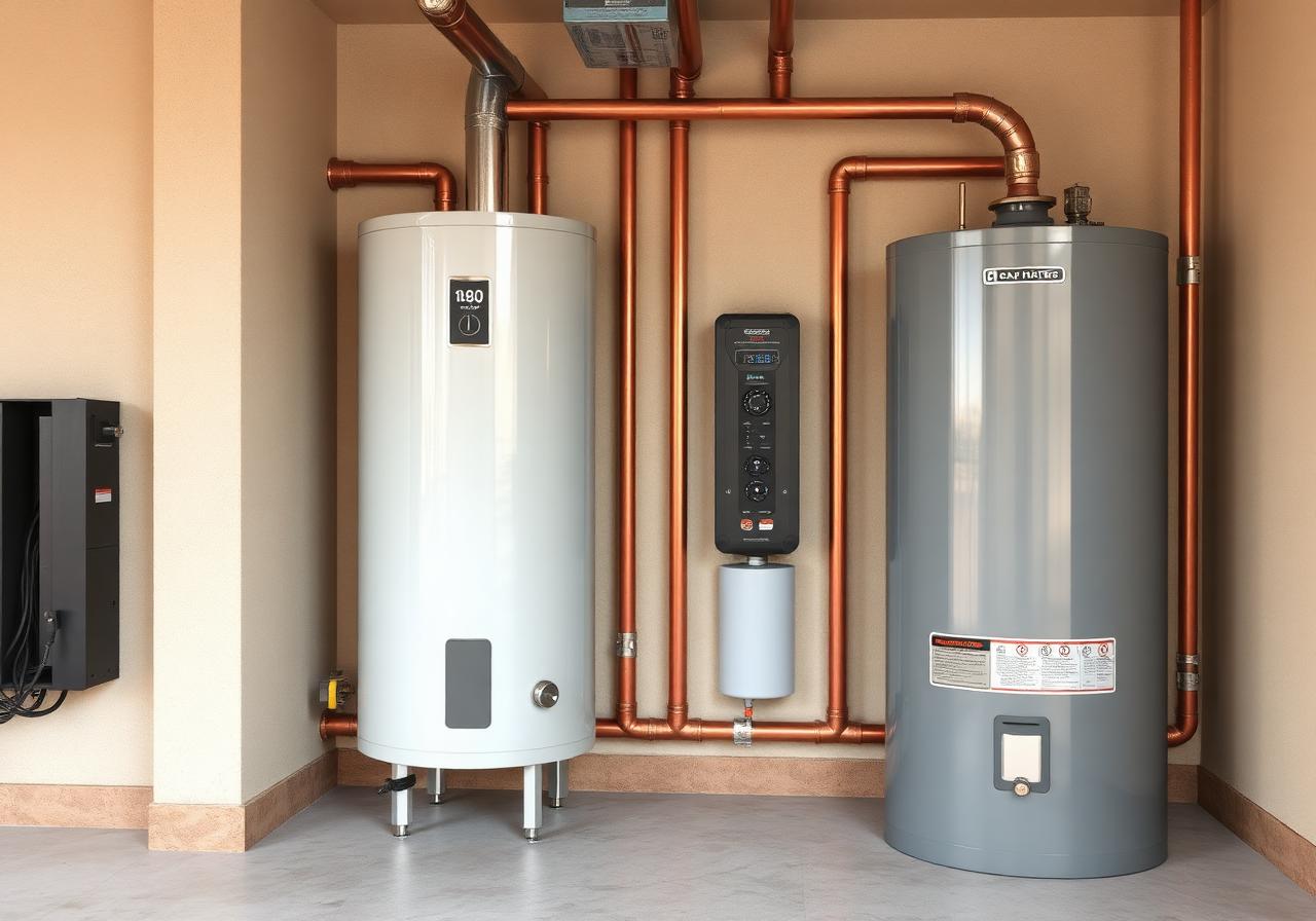 New residential water heater installed with copper supply lines.